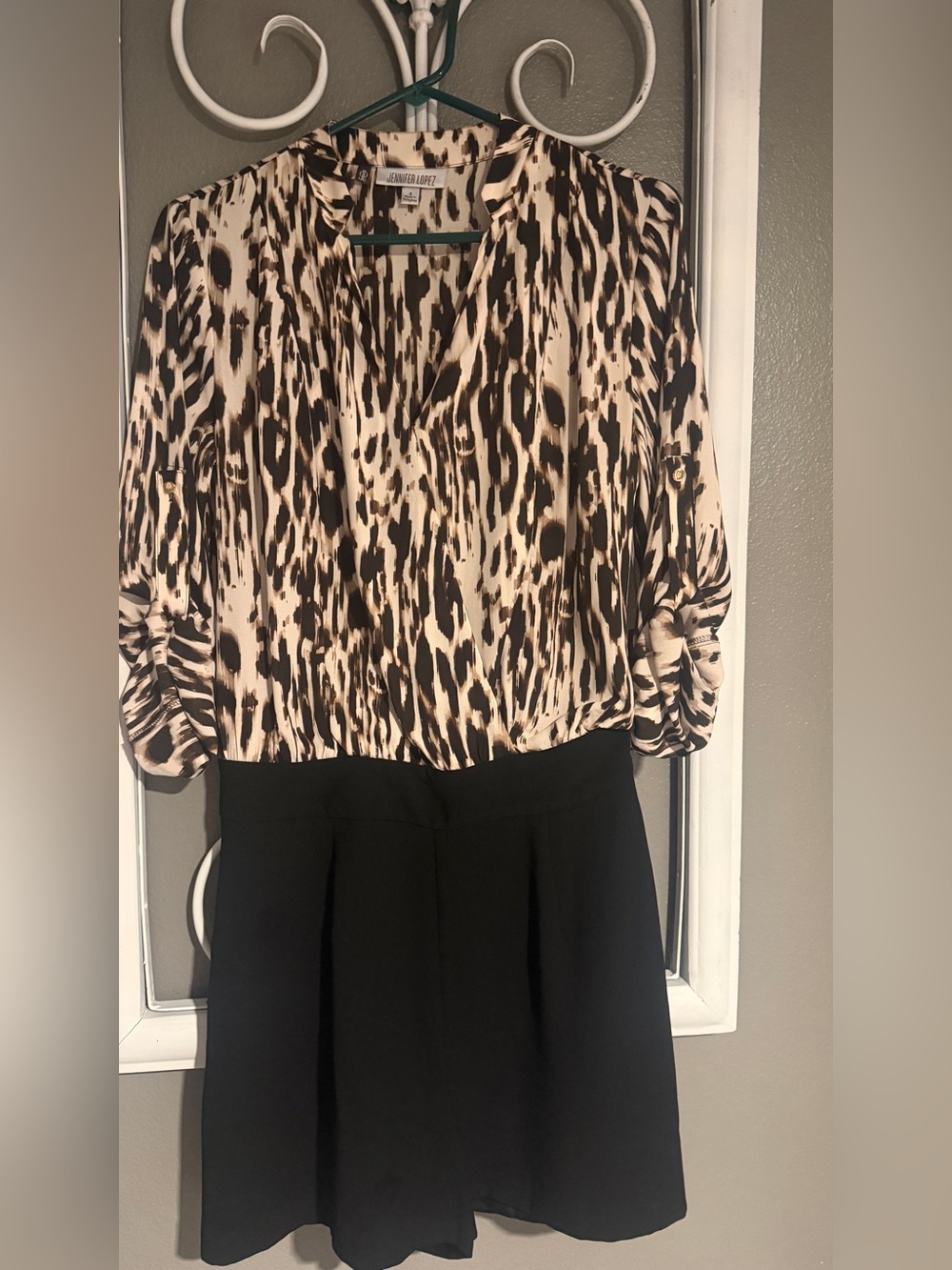 Jennifer Lopez Cream and Brown Animal-Print V-Neck Romper